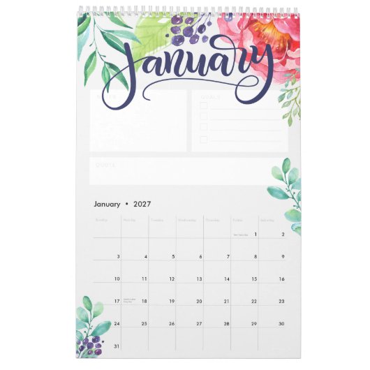Calendrier d'aquarelle lettres - Personnalisé (Jan 2027)