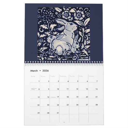 Calendrier d'art Carrelage bleu et blanc de lapin  (Mar 2026)