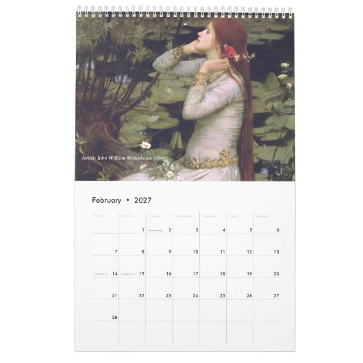 Calendrier d'art classique Ophélie (Feb 2027)