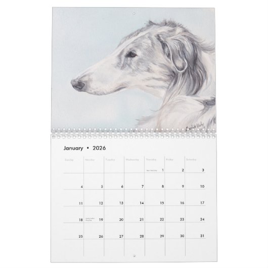 Calendrier d'art de Borzoi 2021 par Charlotte Yeal (Jan 2026)