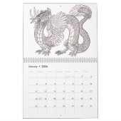 Calendrier d'art de la ligne Dragon noir et blanc (Jan 2026)
