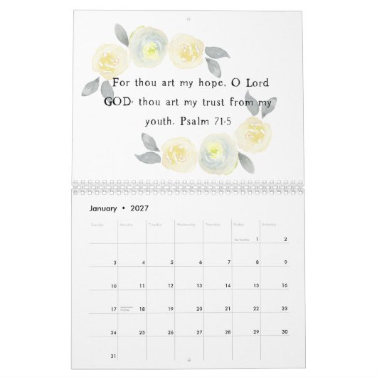 Calendrier d'art de l'aquarelle de la Bible Verse (Jan 2027)