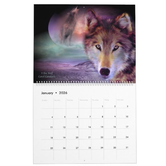 Calendrier d'art de loups d'esprit (Jan 2026)