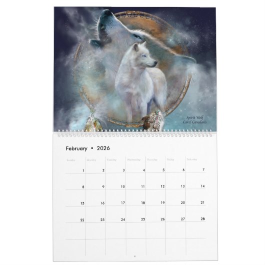 Calendrier d'art de loups d'esprit (Feb 2026)
