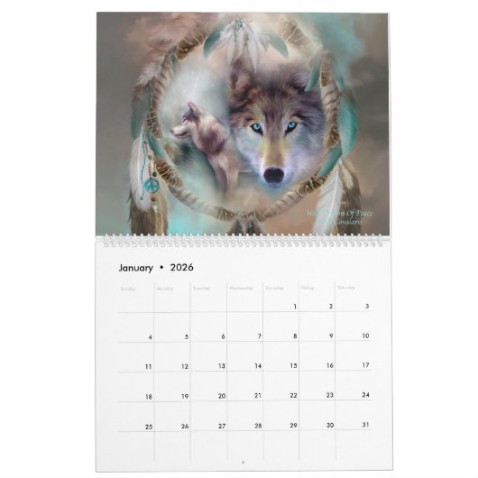 Calendrier d'art des loups 2 d'esprit (Jan 2026)