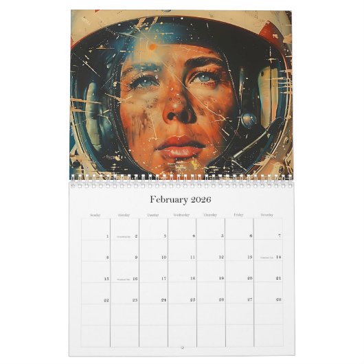 Calendrier d'art spatial rétro 2025 (Feb 2026)