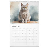 Calendrier de 12 chats à l'aquarelle (Feb 2027)