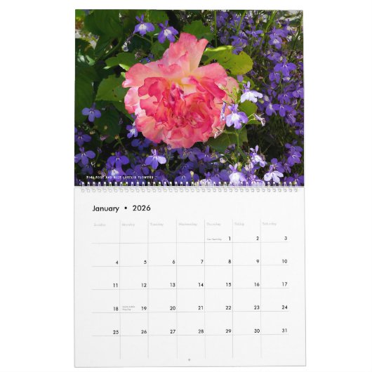 Calendrier de 12 mois de diverses fleurs (Jan 2026)