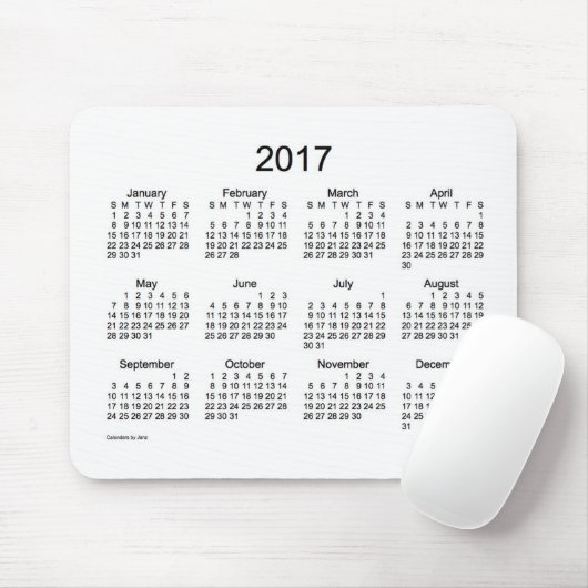 Calendrier de 2017 blancs par le tapis de souris (Avec souris)
