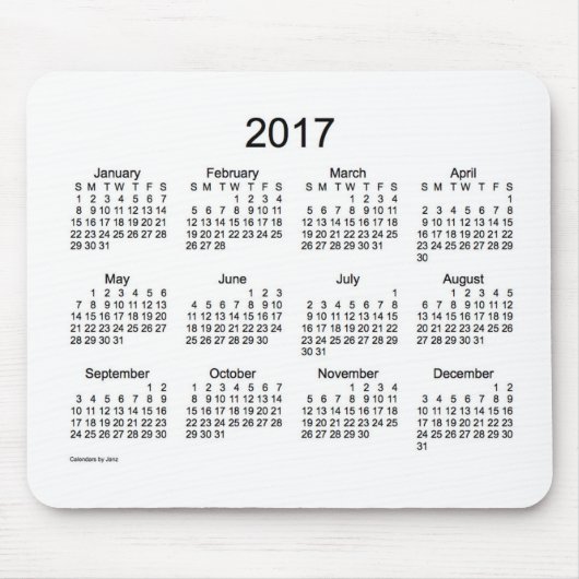 Calendrier de 2017 blancs par le tapis de souris (Devant)