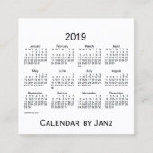 Calendrier de 2019 blancs par le carte de visite (Devant)
