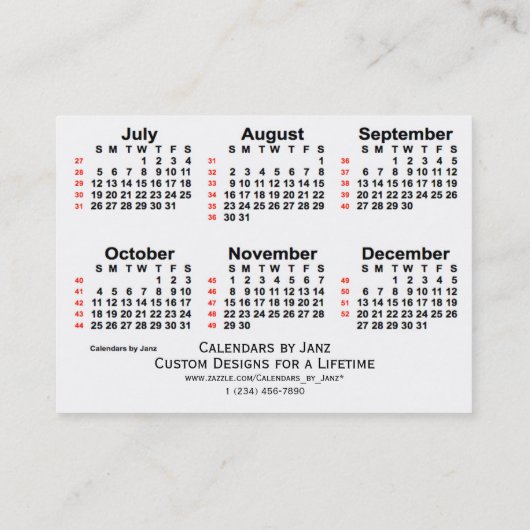 Calendrier de 52 semaines blanc 2020 par les Carte (Dos)