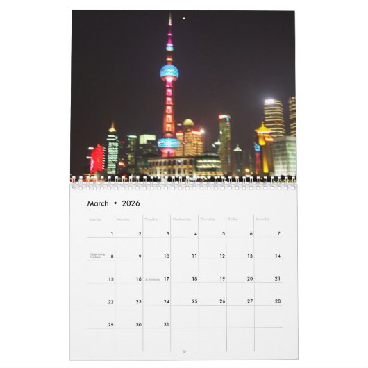 Calendrier de Changhaï Chine 2016 (Mar 2026)