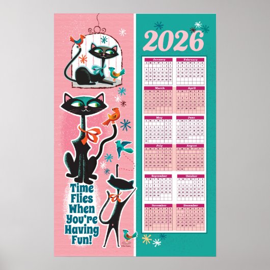 Calendrier de chats de milieu de siècle Poster de (Devant)