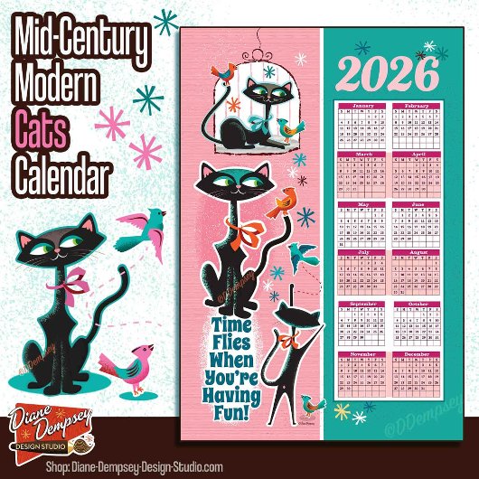 Calendrier de chats de milieu de siècle Torchons d