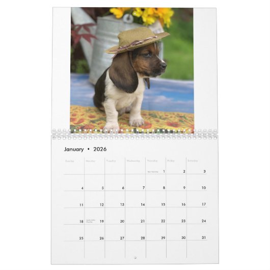 Calendrier de chien de basset comportant E (Jan 2026)