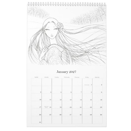 Calendrier de coloration d'imaginaire (Jan 2027)