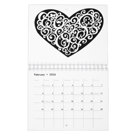 Calendrier de coloration pour adultes (Feb 2026)