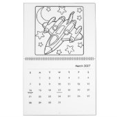 Calendrier de coloriage facile de l'espace (Mar 2027)