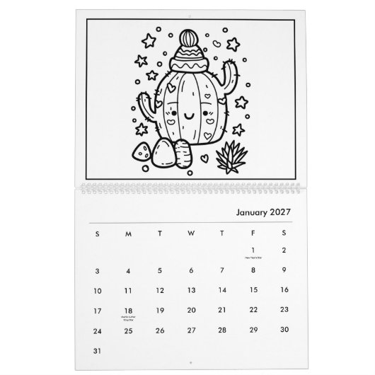 Calendrier de coloriage pour enfants mignons (Jan 2027)