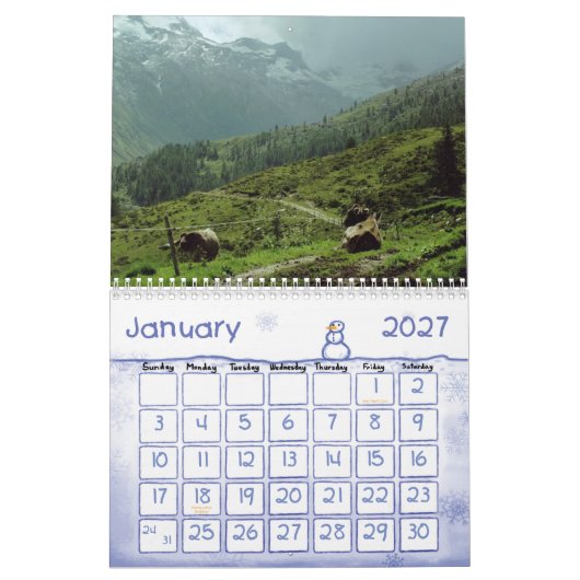 CALENDRIER DE COUVERTURE D'AMUSEMENT DE VACHE (Jan 2027)