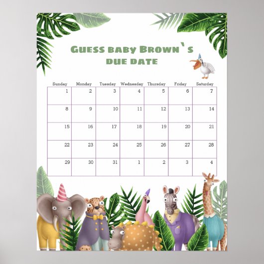 Calendrier de date prévue Poster d'animaux de Safa (Devant)