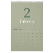 Calendrier de design moderne minimaliste vert (Feb 2027)