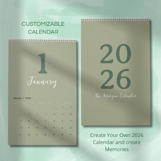 Calendrier de design moderne minimaliste vert