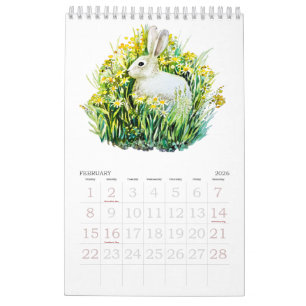 Calendrier de fleurs et d'animaux à l'aquarelle