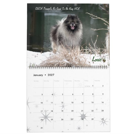 Calendrier de Keeshond de trompette (Jan 2027)