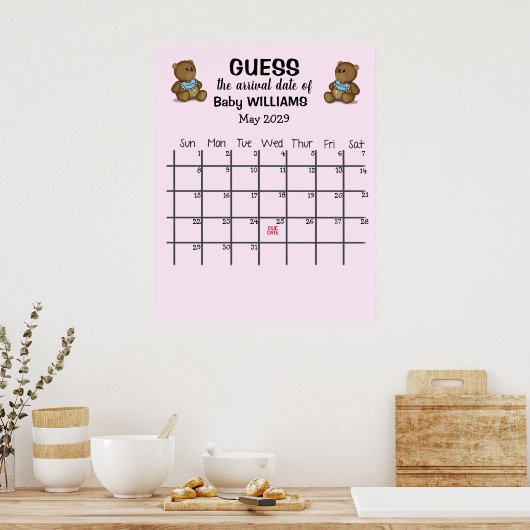 Calendrier de la date d'échéance avec affiche d'ou (Cuisine)