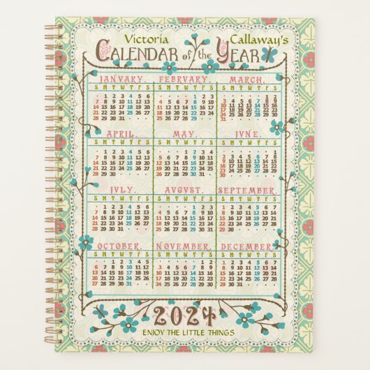 Calendrier de l'année 2024 Art Nouveau victorien | (Devant)