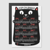 Calendrier de l'année 2025 Magnet de chat noir du  (Devant / Derrière)