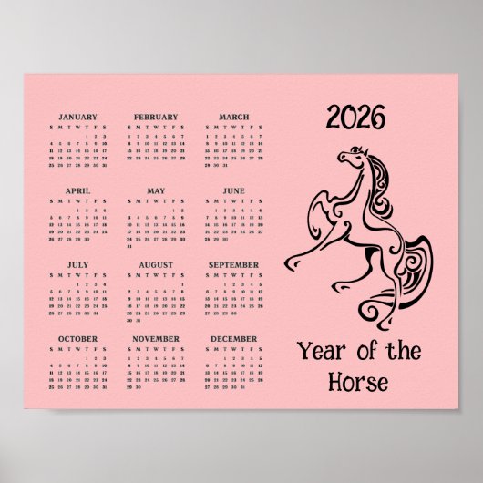 Calendrier de l'année du Cheval 2026 Poster (Devant)
