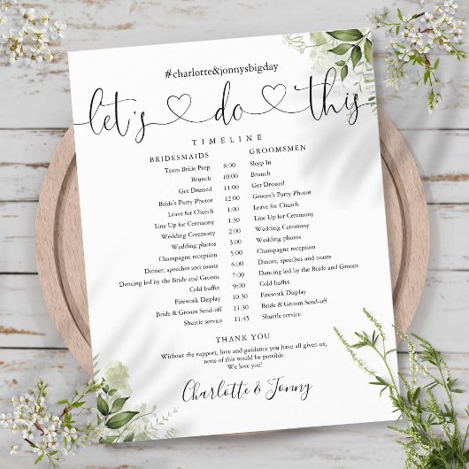 Calendrier de mariage avec feuilles de verdure