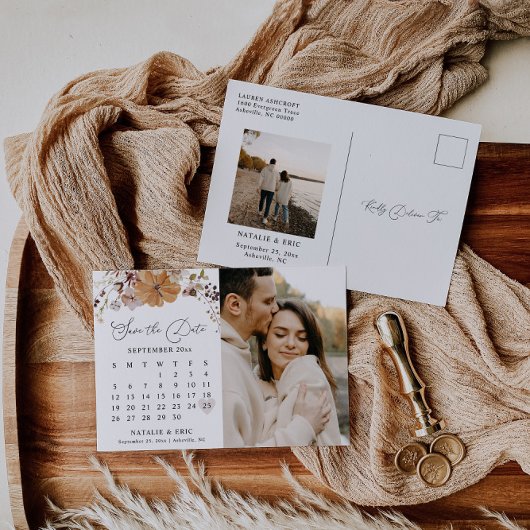 Calendrier de mariage d'automne, carte postale pho