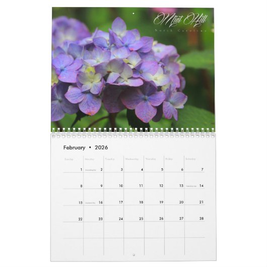 Calendrier de Mint Hill North Carolina (Feb 2026)