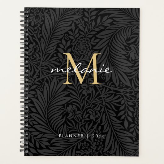 Calendrier de monogramme de script floral or noir (Devant)
