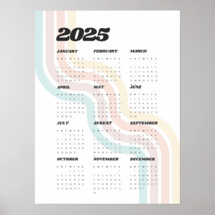 Calendrier de mur rétro 2025 - Poster de 18 po x 2