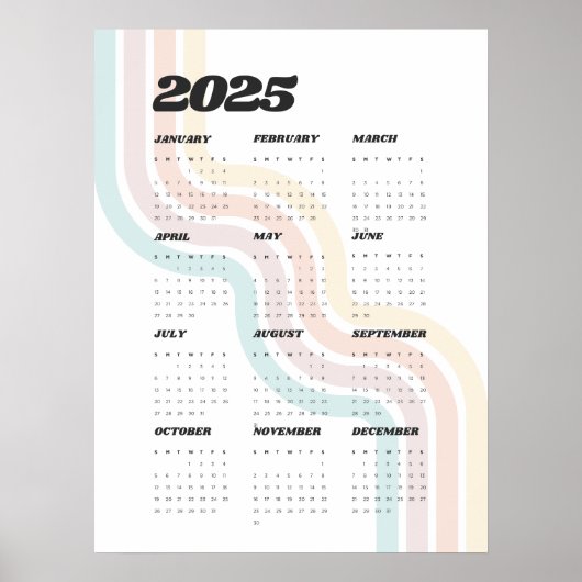 Calendrier de mur rétro 2025 - Poster de 18 po x 2 (Devant)