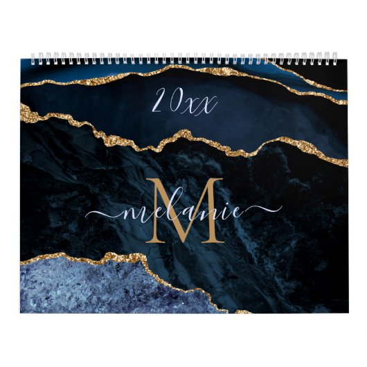 Calendrier de Parties scintillant d'or bleu Nom et (Protection)