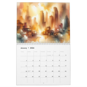 Calendrier de paysage de ville abstrait sur 12 moi