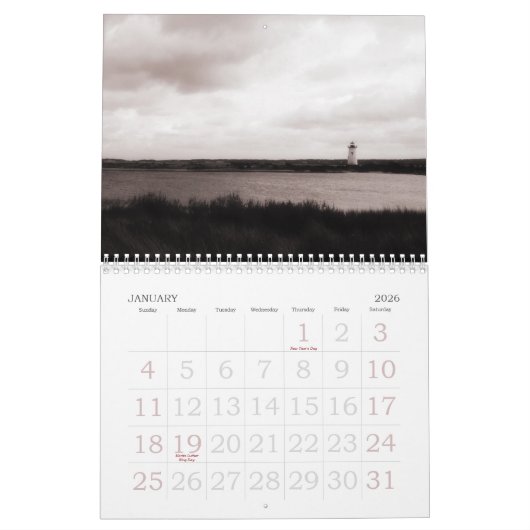 Calendrier de photo de l'île B&W de Martha's (Jan 2026)
