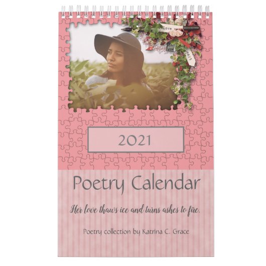 Calendrier de poésie à thème de la floraison rose (Protection)