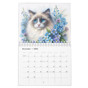 Calendrier de portraits aquarellisés - Chats flora
