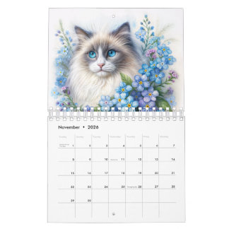 Calendrier de portraits aquarellisés - Chats flora