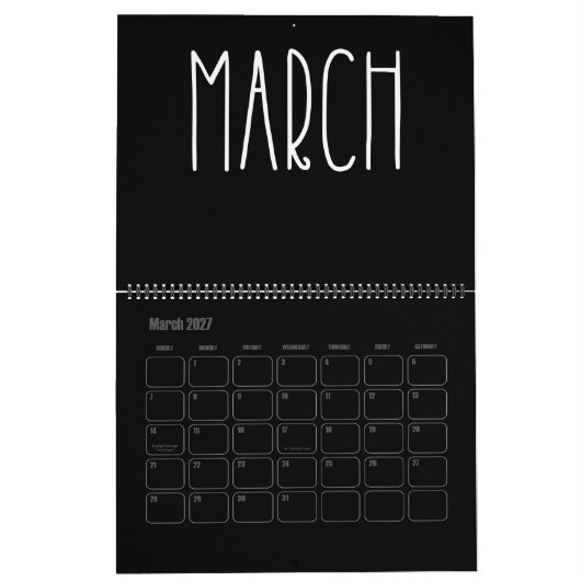 Calendrier de remplissage moderne noir et blanc (Mar 2027)
