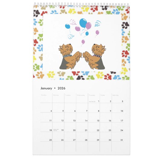 Calendrier de Yorkshire Terrier (Jan 2026)