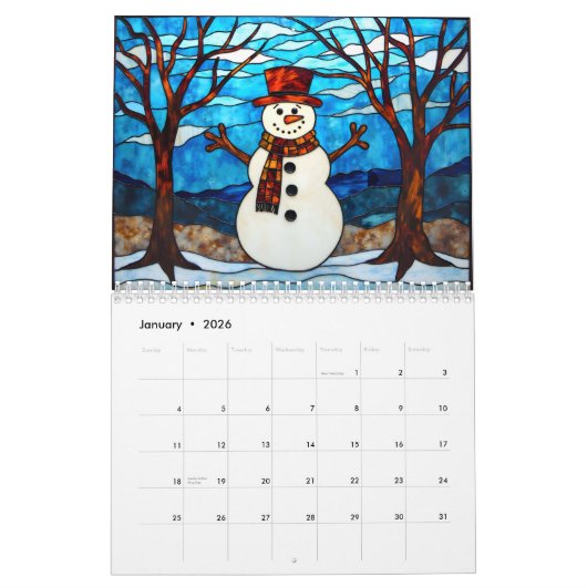 Calendrier December Hanukkah Theme Stained Glass AI-generated (Jan 2026)