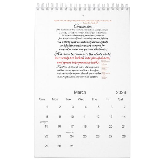 Calendrier des amis (Quaker) 2023 (Mar 2026)